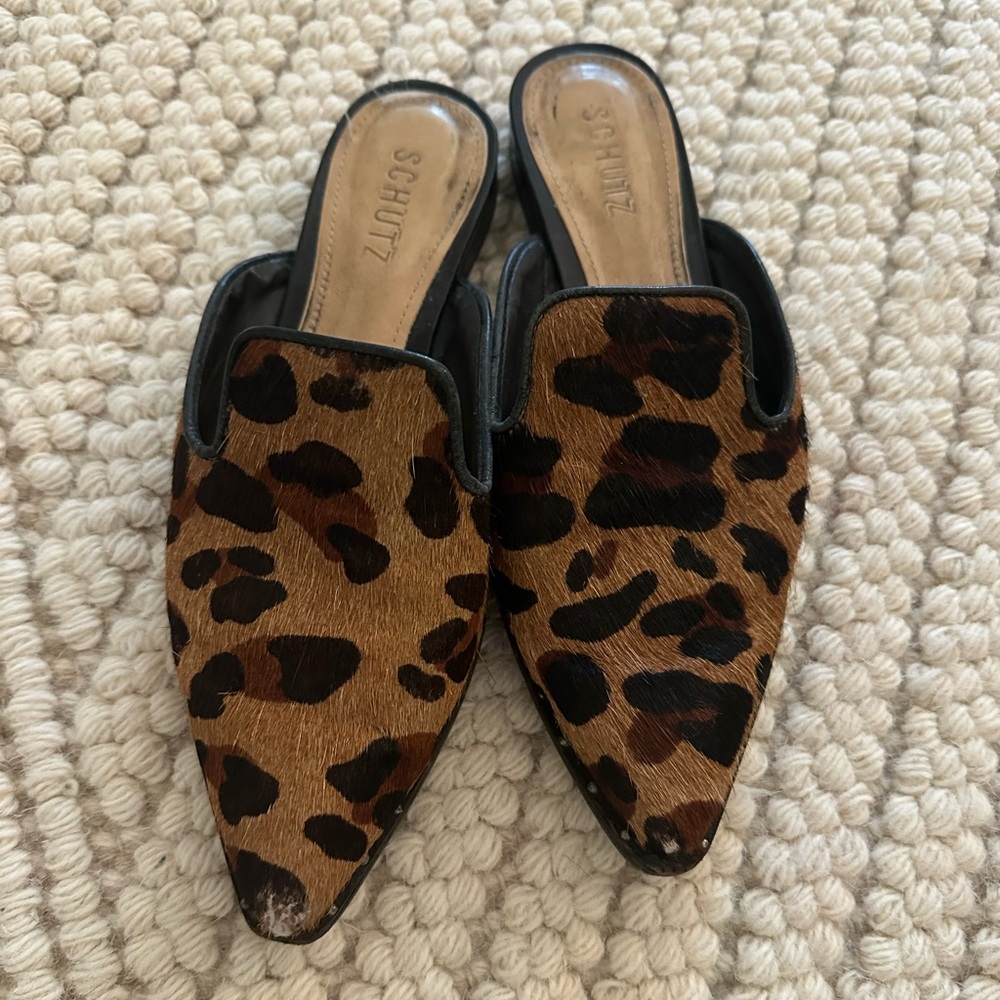 SCHUTZ Animal Print Slip-On Mules